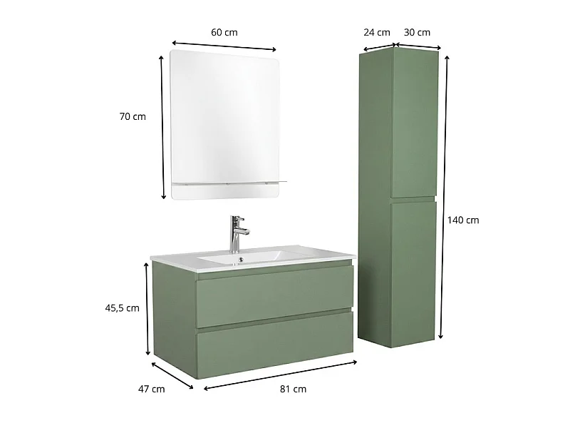 Ensemble meuble vasque SORRENTO 80cm avec robinet, miroir et colonne