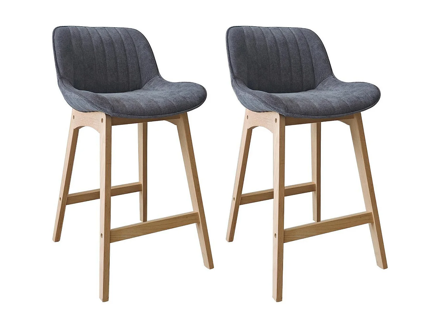 Set van 65 cm NORDEN eikenhouten eiland- en barstoelen met zitting van corduroystof