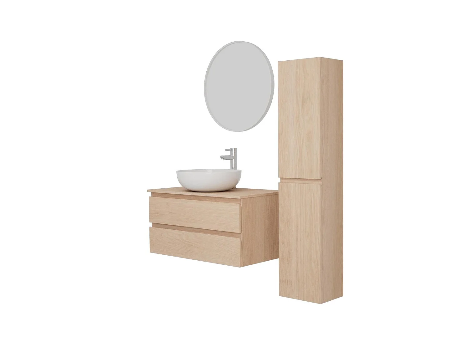 Ensemble meuble simple vasque SORRENTO 80 cm + vasque + robinet + miroir + colonne