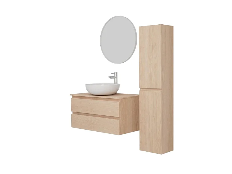 Enkele wastafelmeubelset 80 cm + wastafel + kraan + spiegel + SORRENTO kolom