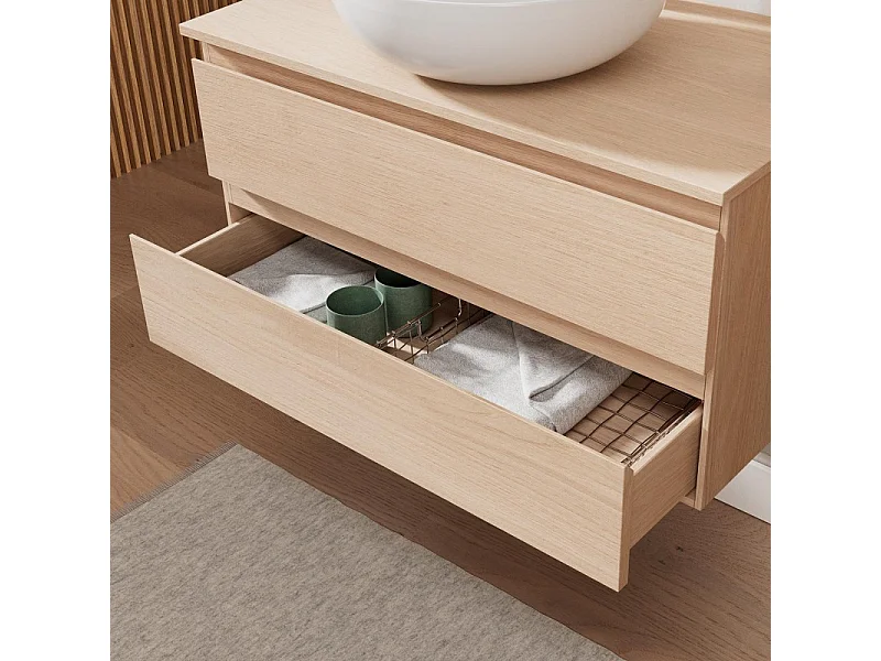 Enkele wastafelmeubelset 80 cm + wastafel + kraan + spiegel + SORRENTO kolom