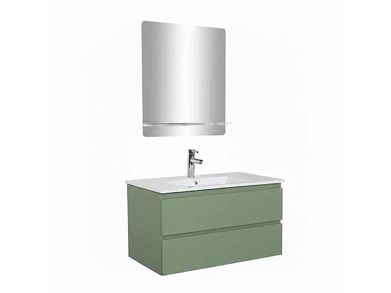 Meuble simple vasque SORRENTO 80cm décor chêne avec robinet et miroir