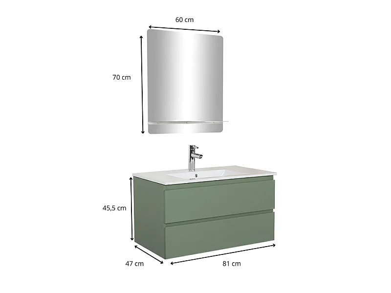 Meuble simple vasque SORRENTO 80cm décor chêne avec robinet et miroir