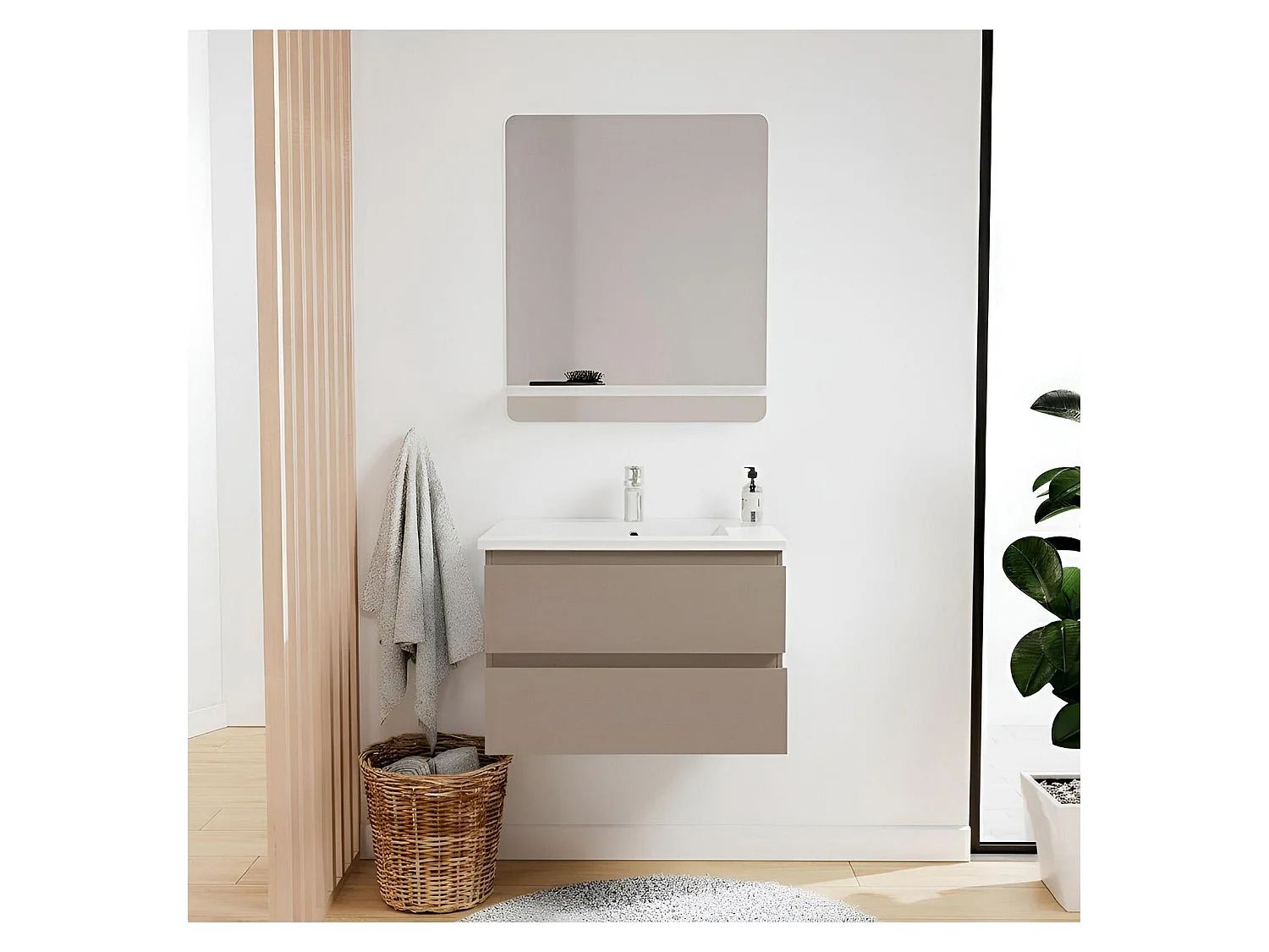 SORRENTO wastafelmeubelset met één wastafel 60 cm + kraan + spiegel