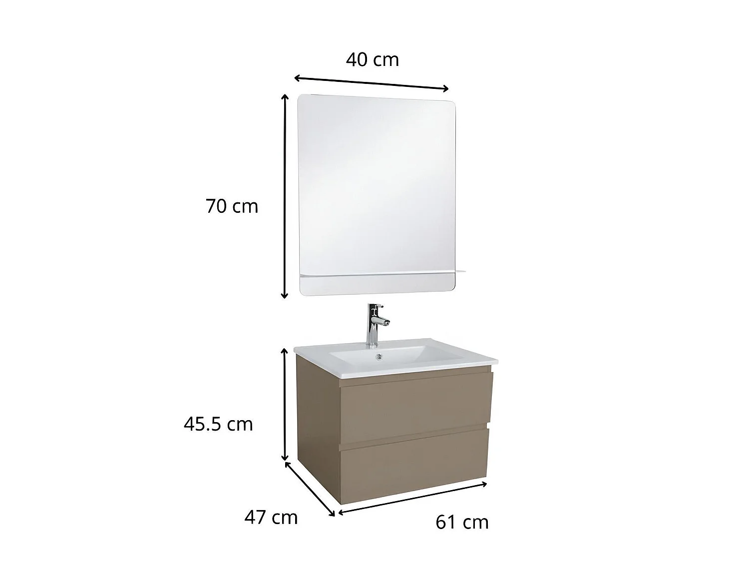 SORRENTO wastafelmeubelset met één wastafel 60 cm + kraan + spiegel