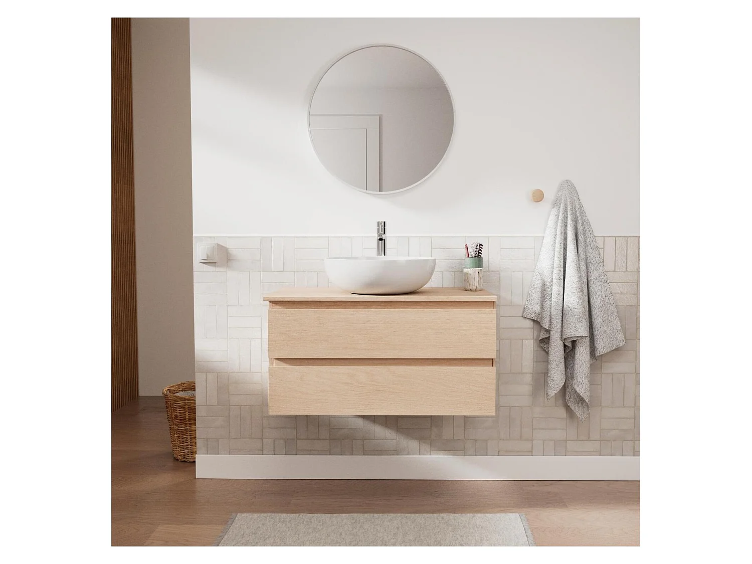 Mobile lavabo singolo SORRENTO 80 cm + lavabo + rubinetto + specchio