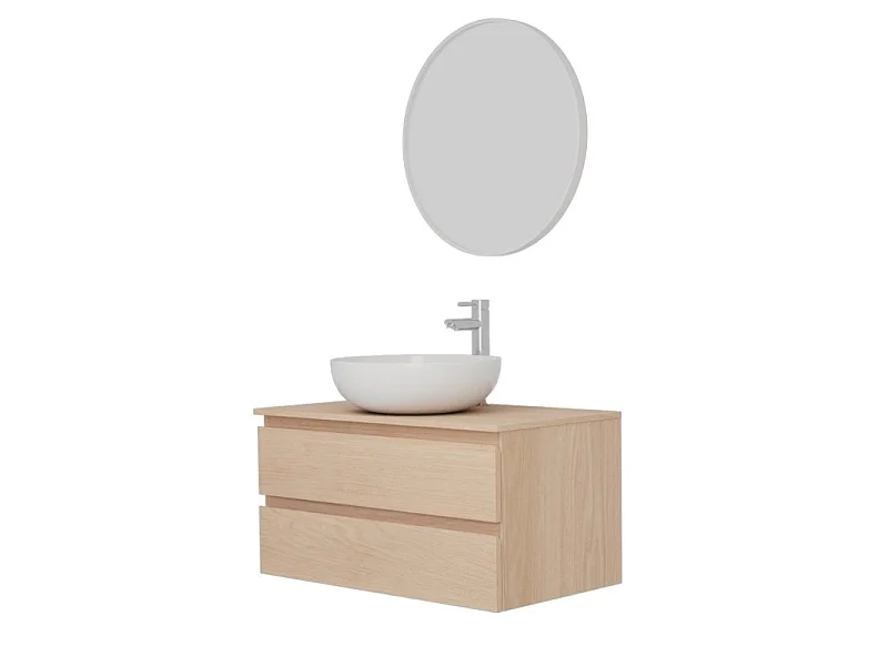 SORRENTO wastafelmeubelset met enkele wasbak 80 cm + wastafel + kraan + spiegel