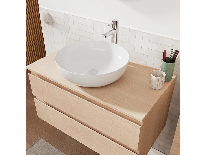 SORRENTO wastafelmeubelset met enkele wasbak 80 cm + wastafel + kraan + spiegel