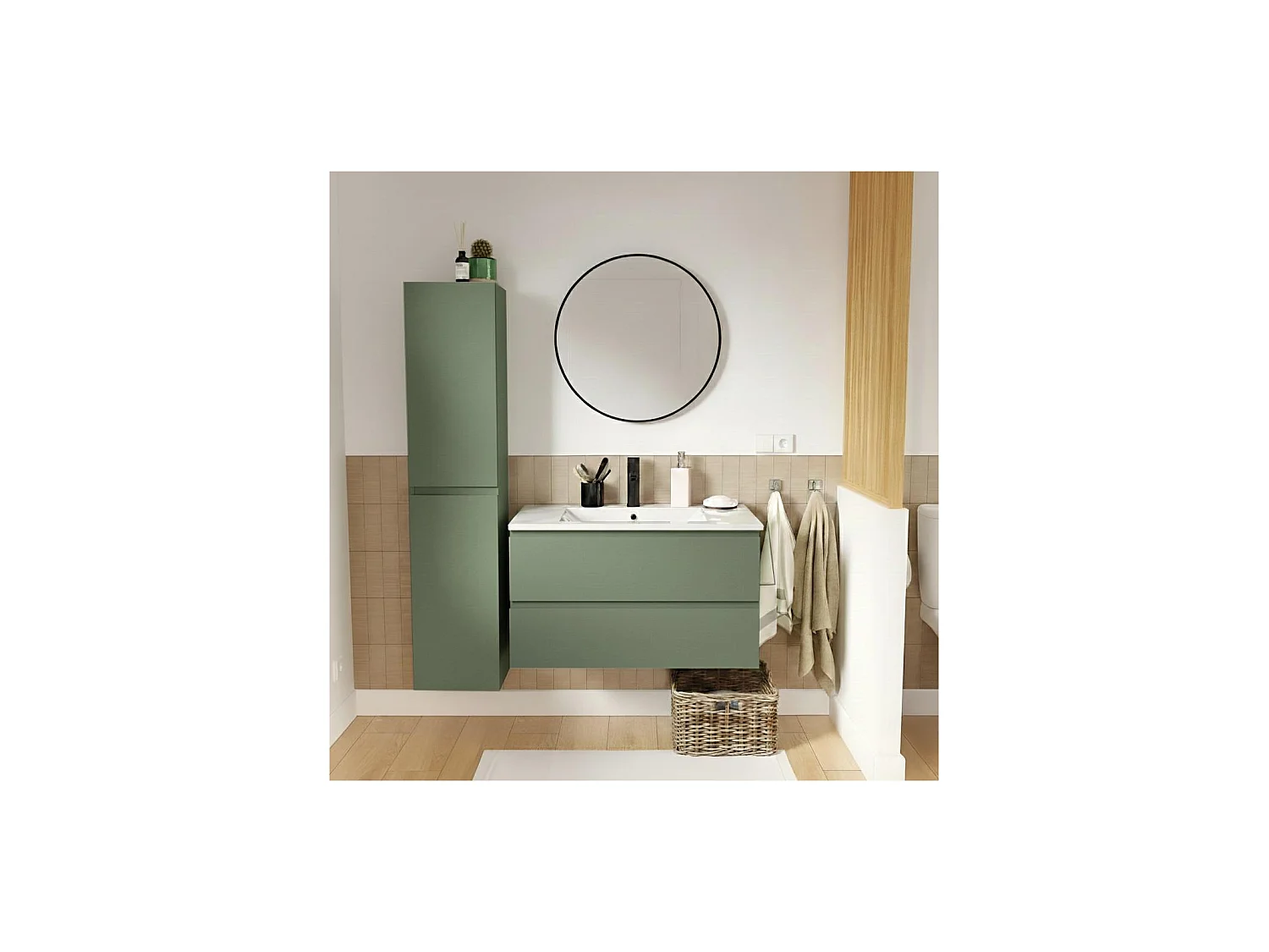 80 cm breed badmeubel met keramisch blad, kraan, spiegel en SORRENTO kolom