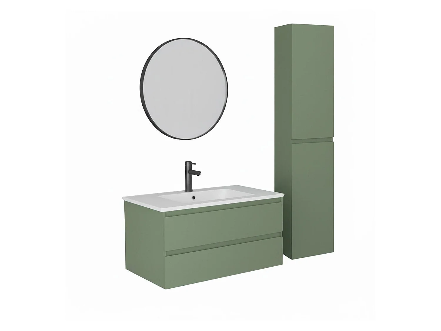 80 cm breed badmeubel met keramisch blad, kraan, spiegel en SORRENTO kolom