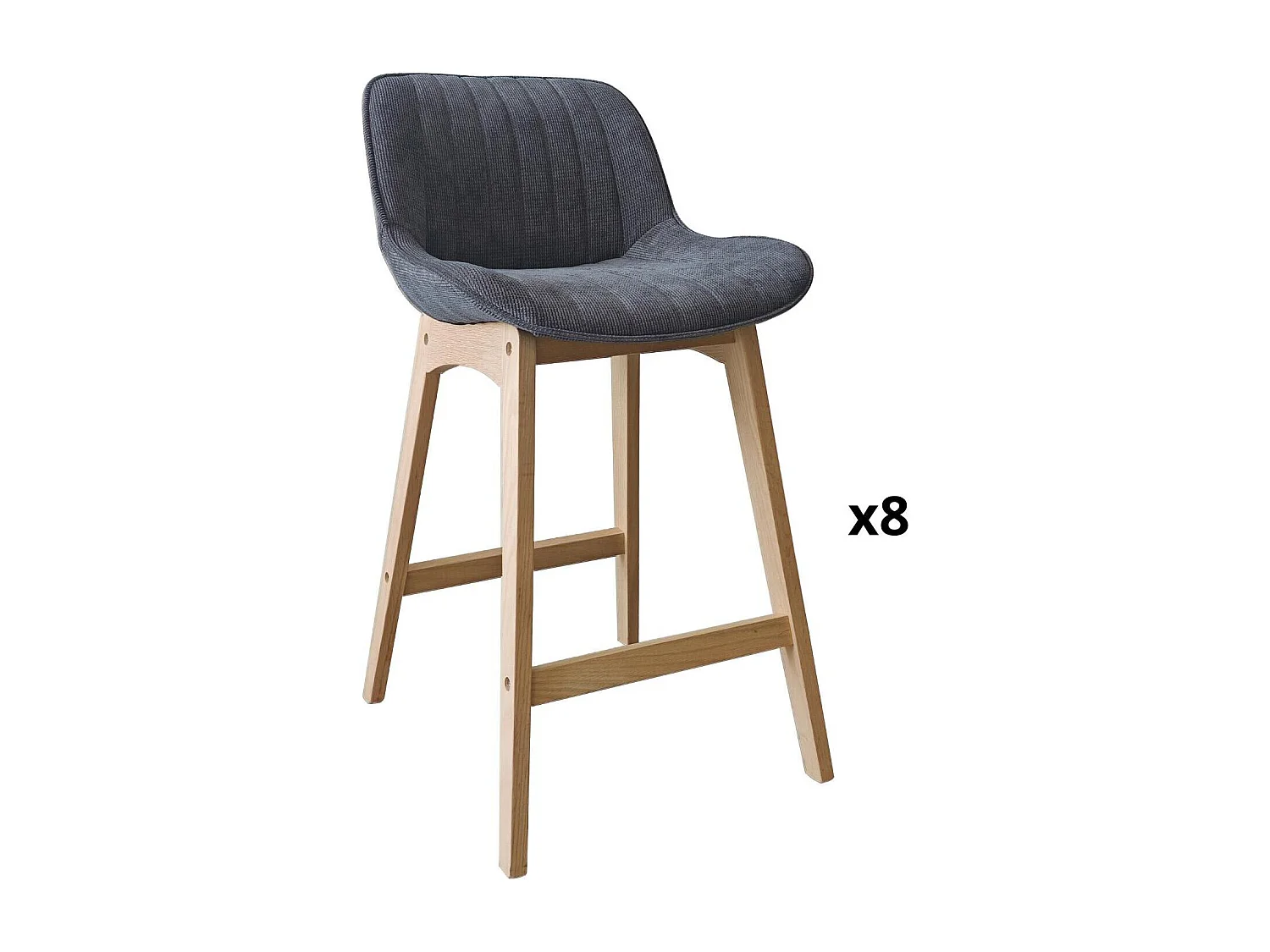 Set van 65 cm NORDEN eikenhouten eiland- en barstoelen met zitting van corduroystof