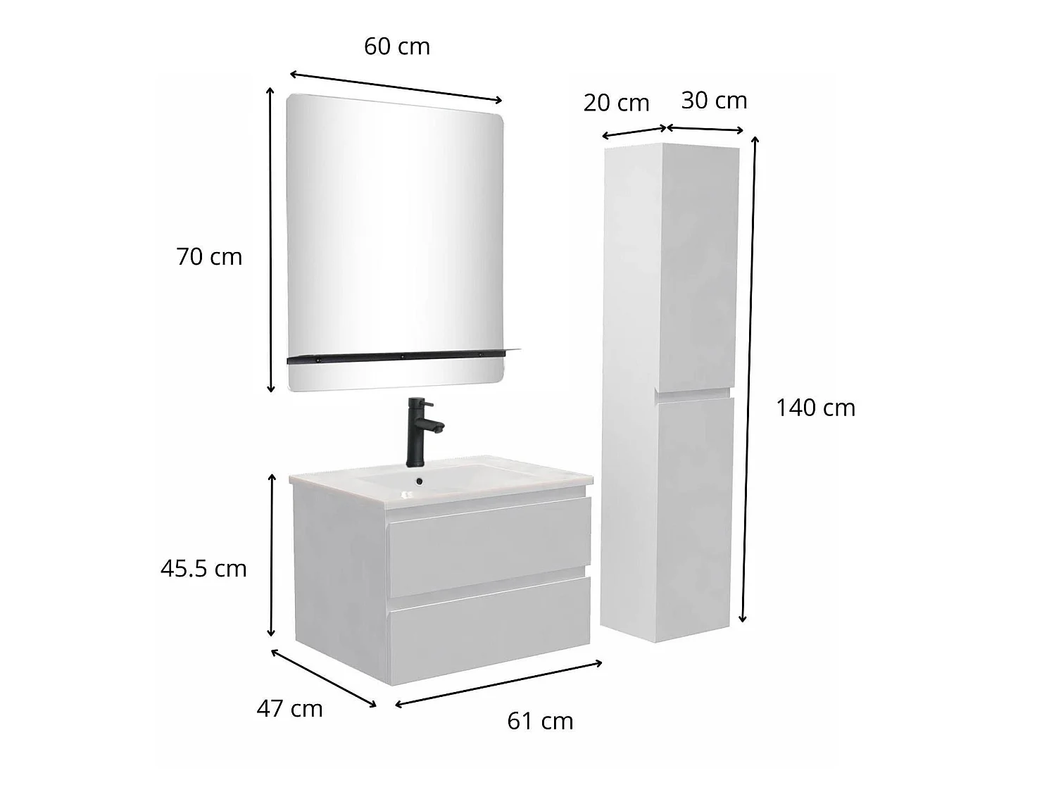 Mobile semplice + rubinetto + specchio + colonna SORRENTO