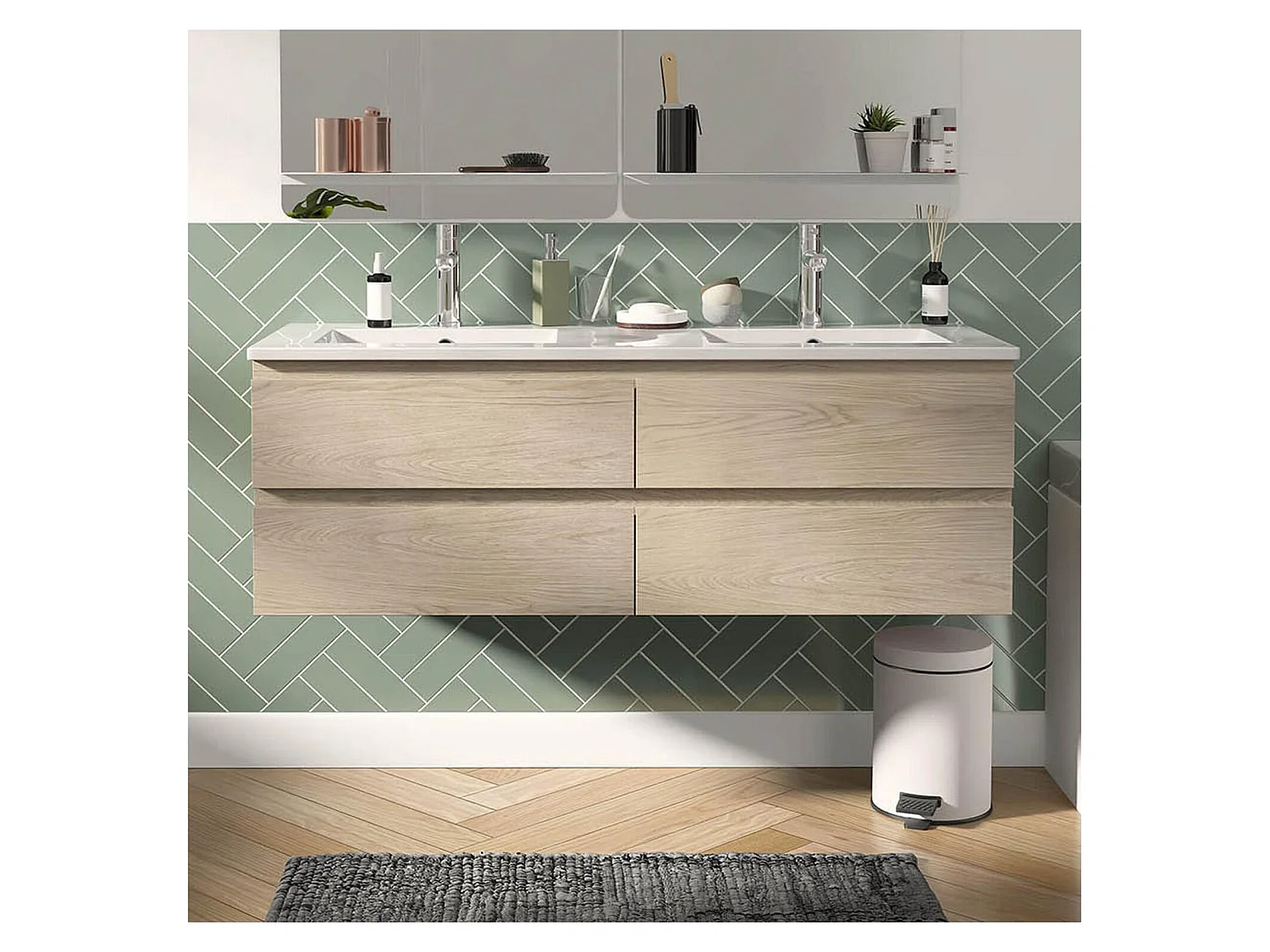 Dubbele wastafel van 120 cm met keramisch blad en SORRENTO kranen