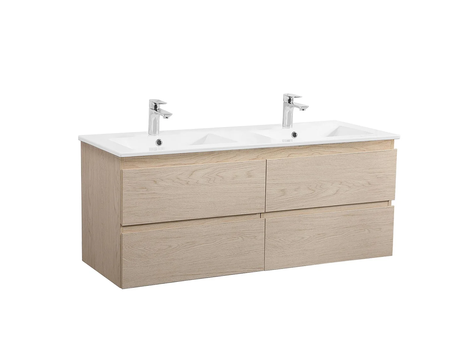 Dubbele wastafel van 120 cm met keramisch blad en SORRENTO kranen