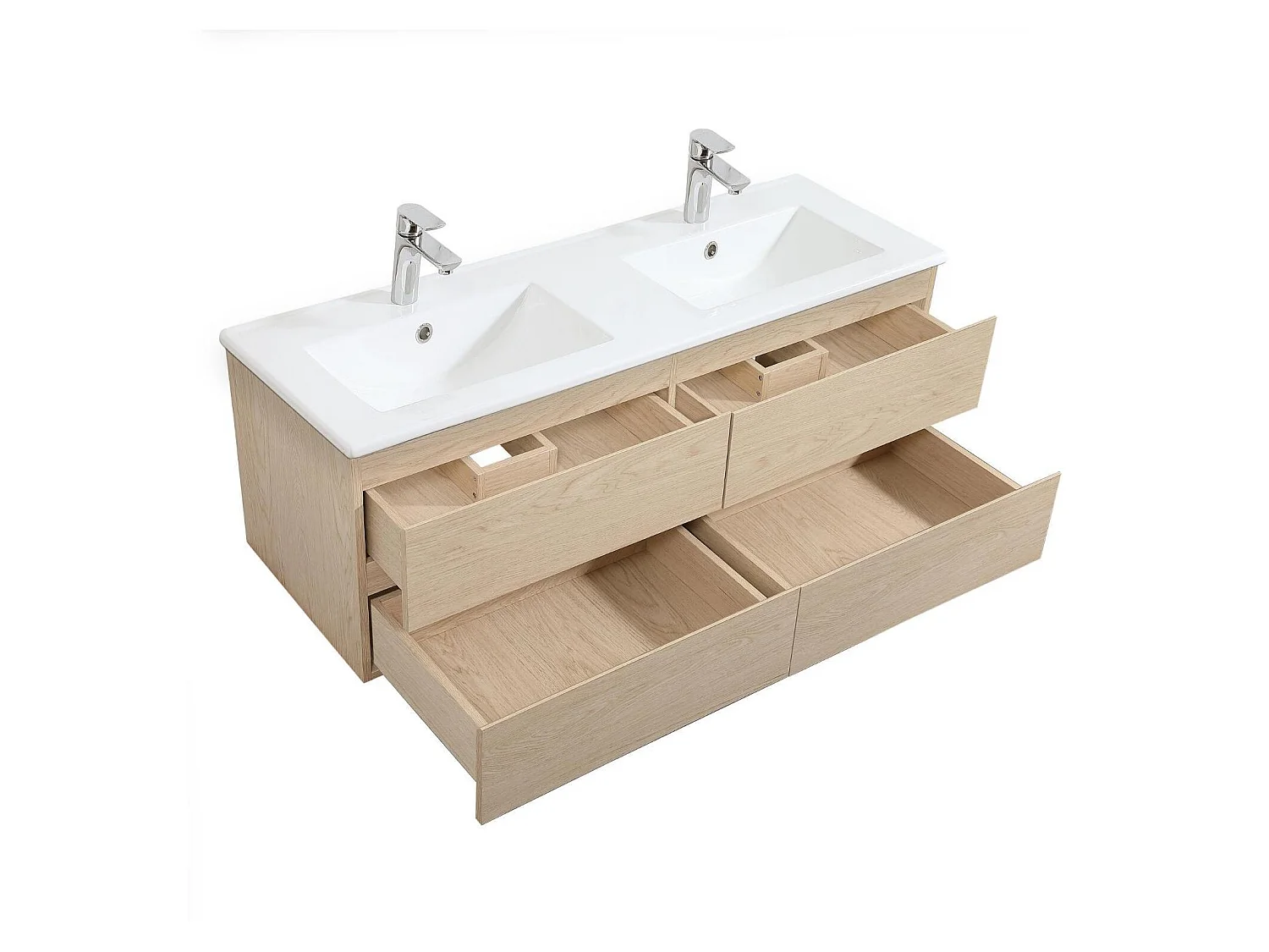 Dubbele wastafel van 120 cm met keramisch blad en SORRENTO kranen