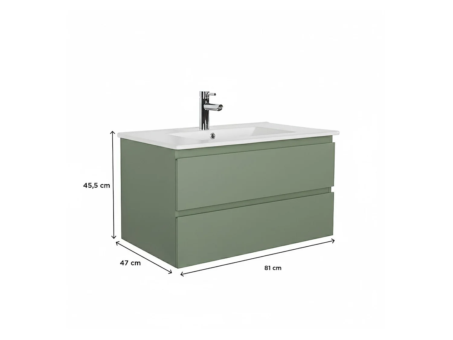 Wastafelmeubel met enkele wastafel van 80 cm, eikenhouten afwerking en SORRENTO-kraan