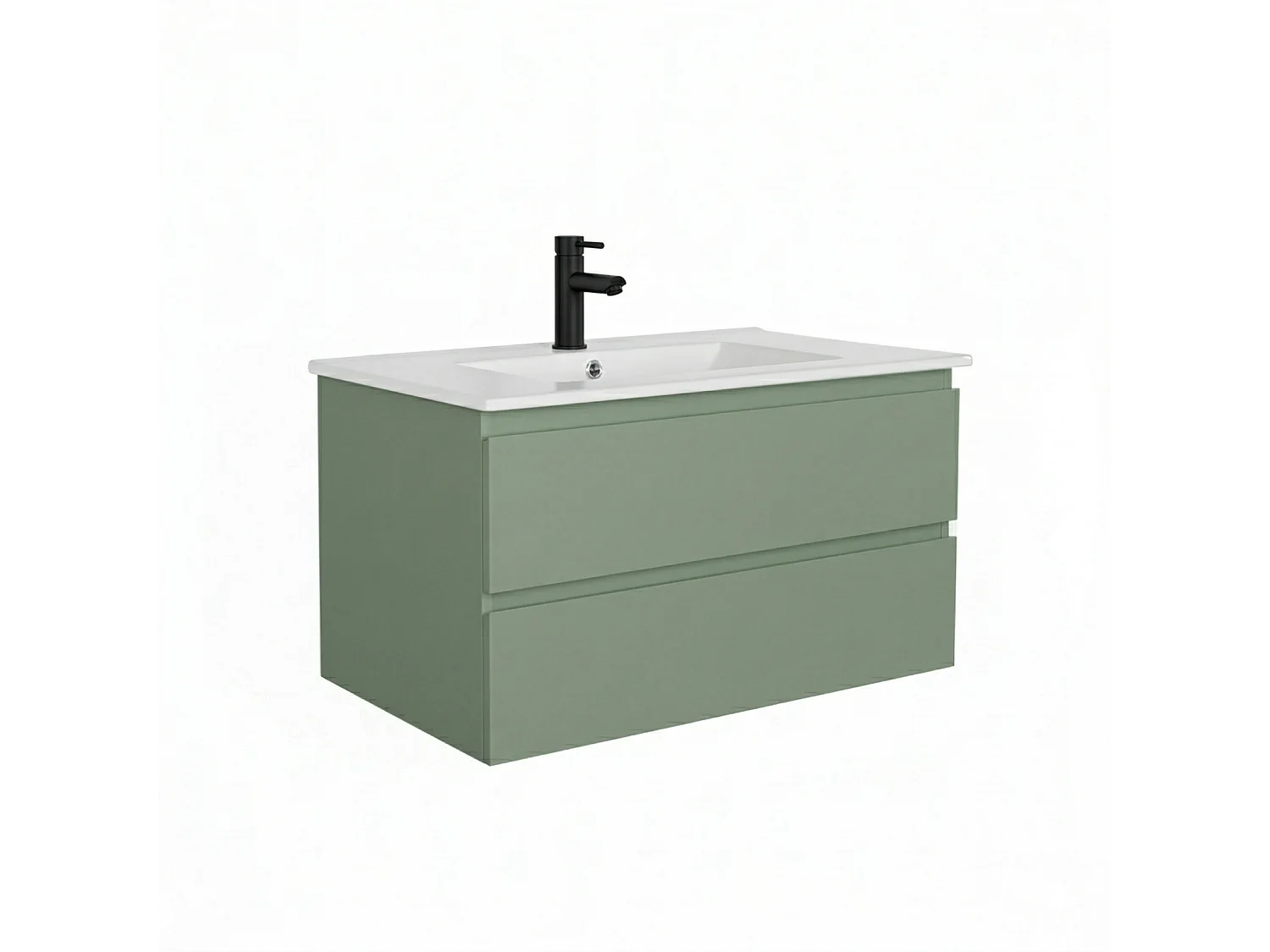 Enkele wastafelmeubel van 80 cm met eikenhouten afwerking, inclusief wastafel en kraan SORRENTO