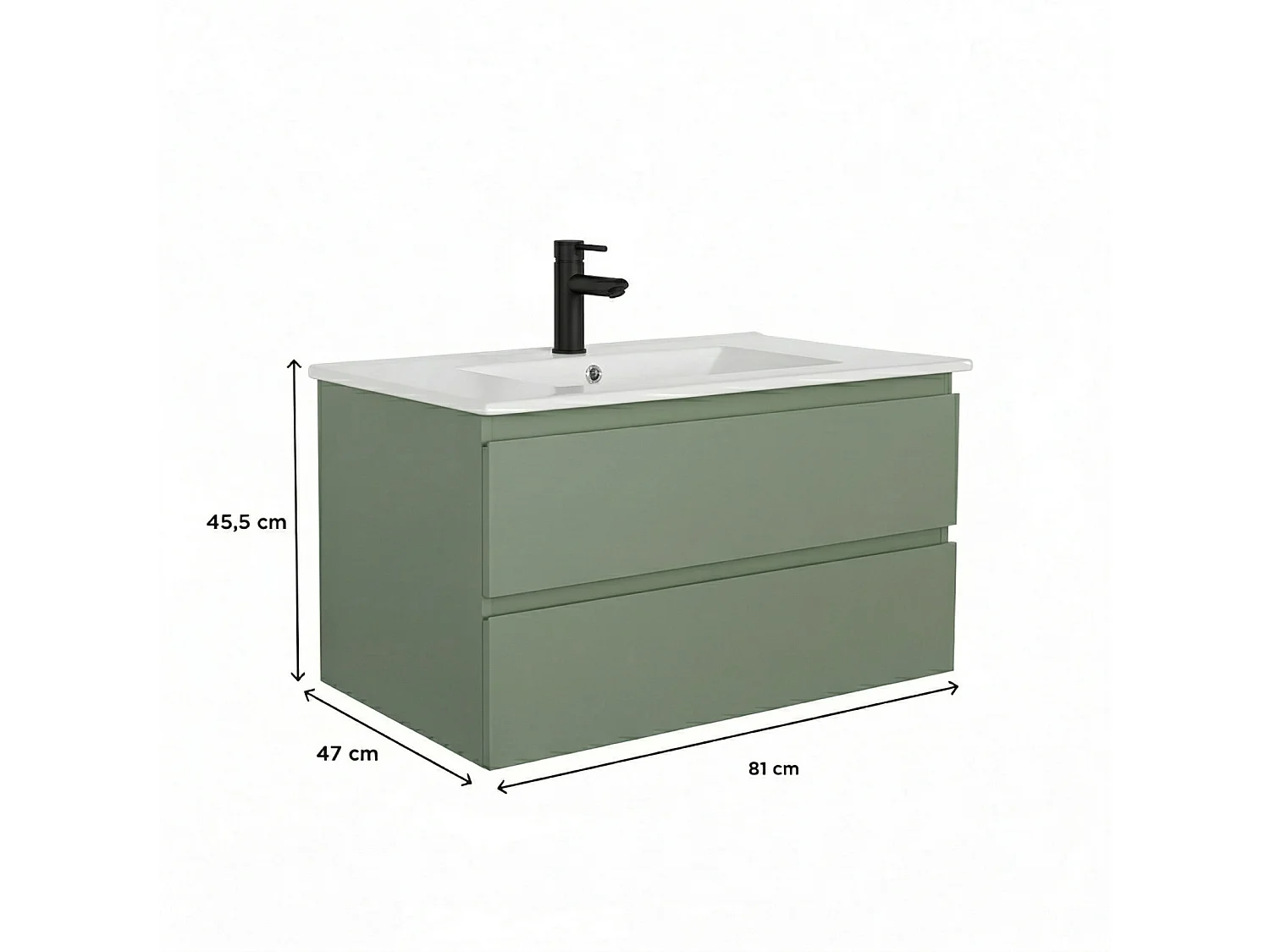 Enkele wastafelmeubel van 80 cm met eikenhouten afwerking, inclusief wastafel en kraan SORRENTO