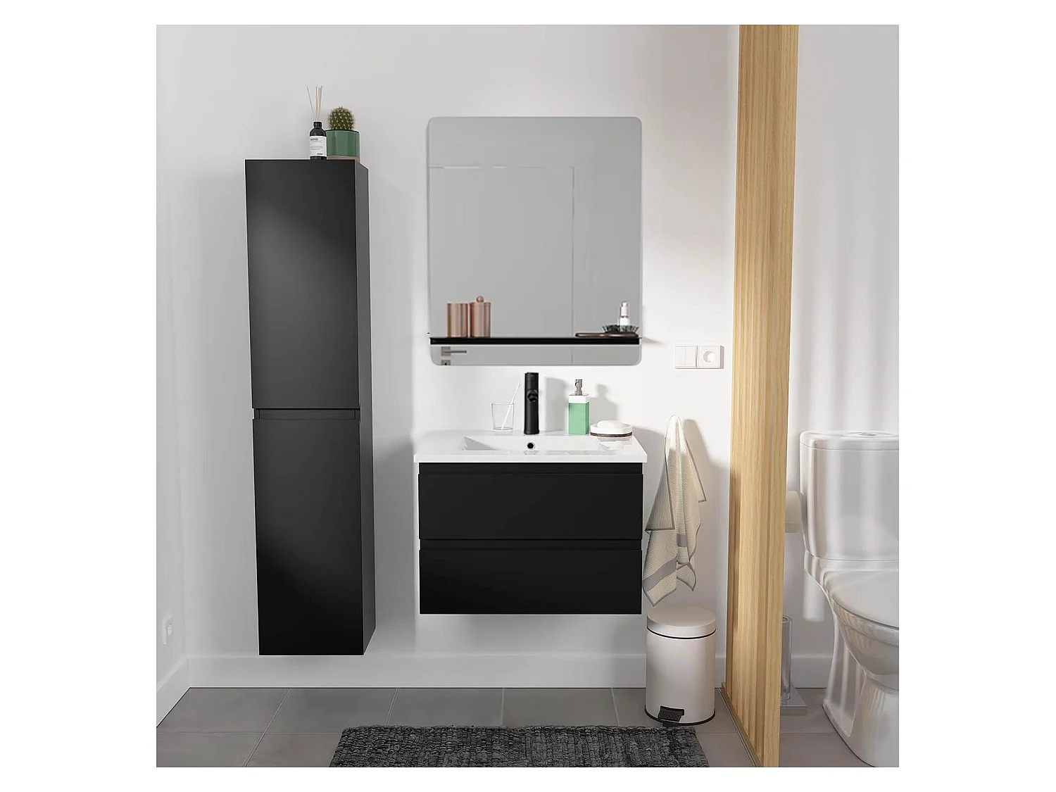 Eenvoudig meubel + kraan + spiegel + SORRENTO-kolom