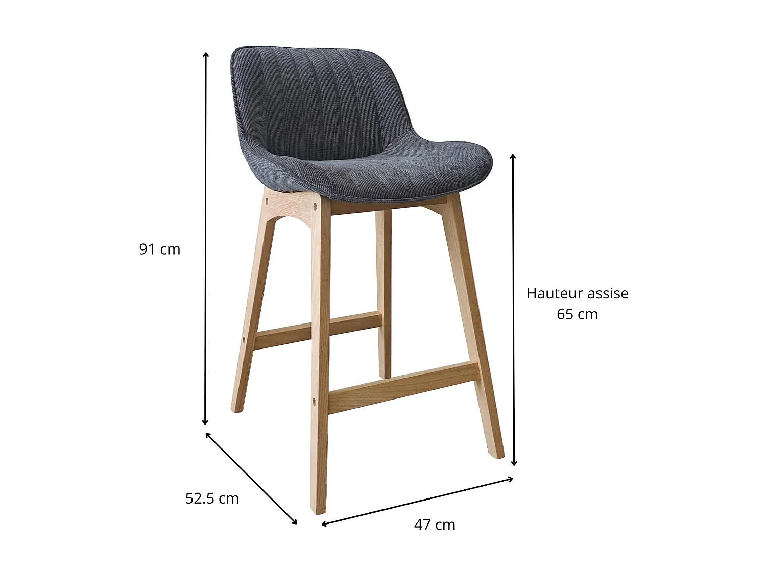 Set van 65 cm NORDEN eikenhouten eiland- en barstoelen met zitting van corduroystof