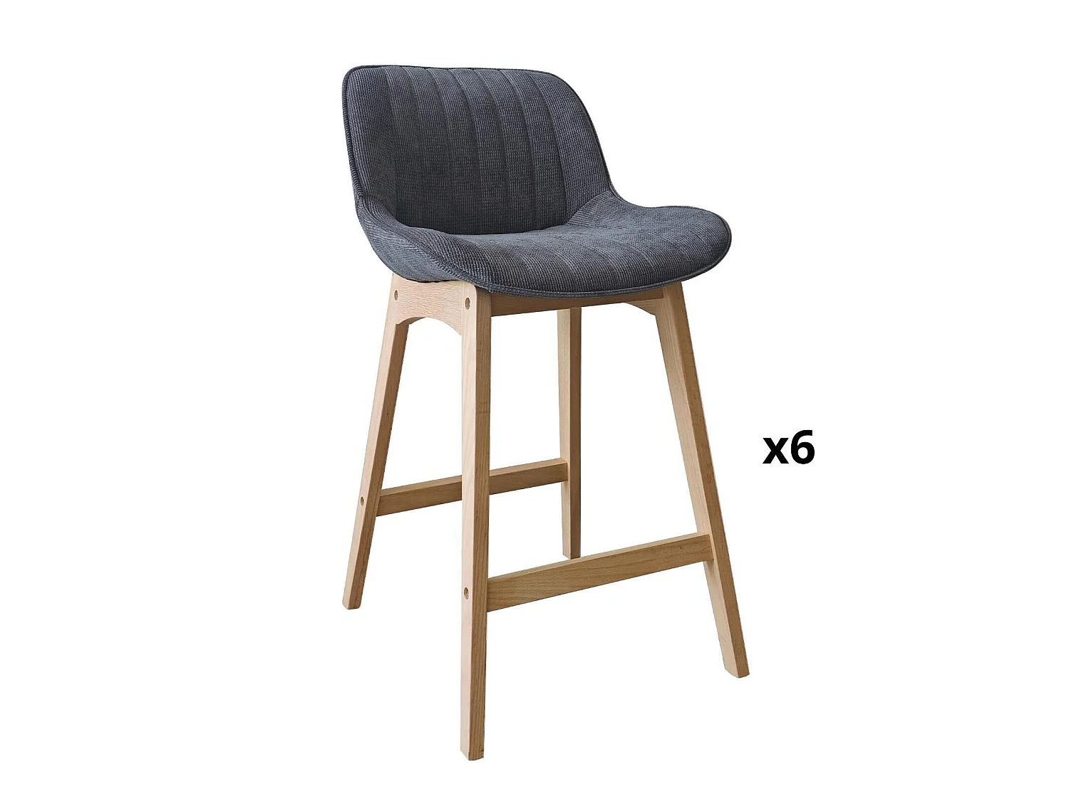 Lot de chaises NORDEN de bar en chêne et tissu velours côtelé H65cm