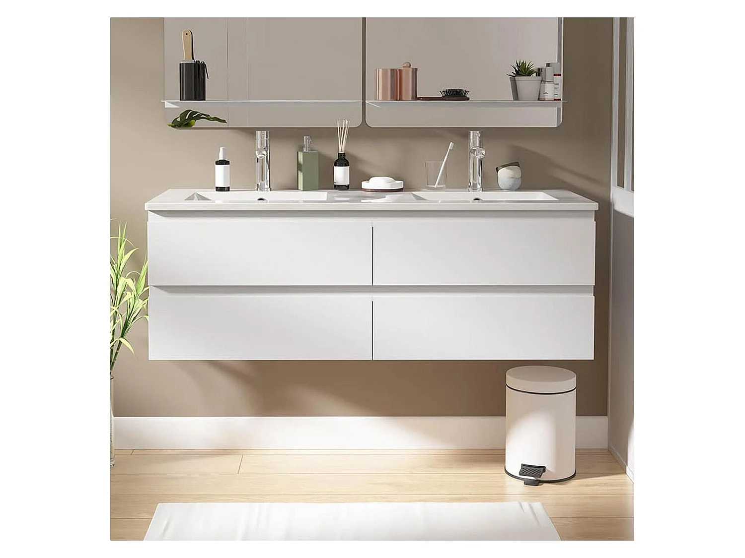 Mobile bagno doppio 120cm con piano in ceramica e rubinetteria SORRENTO