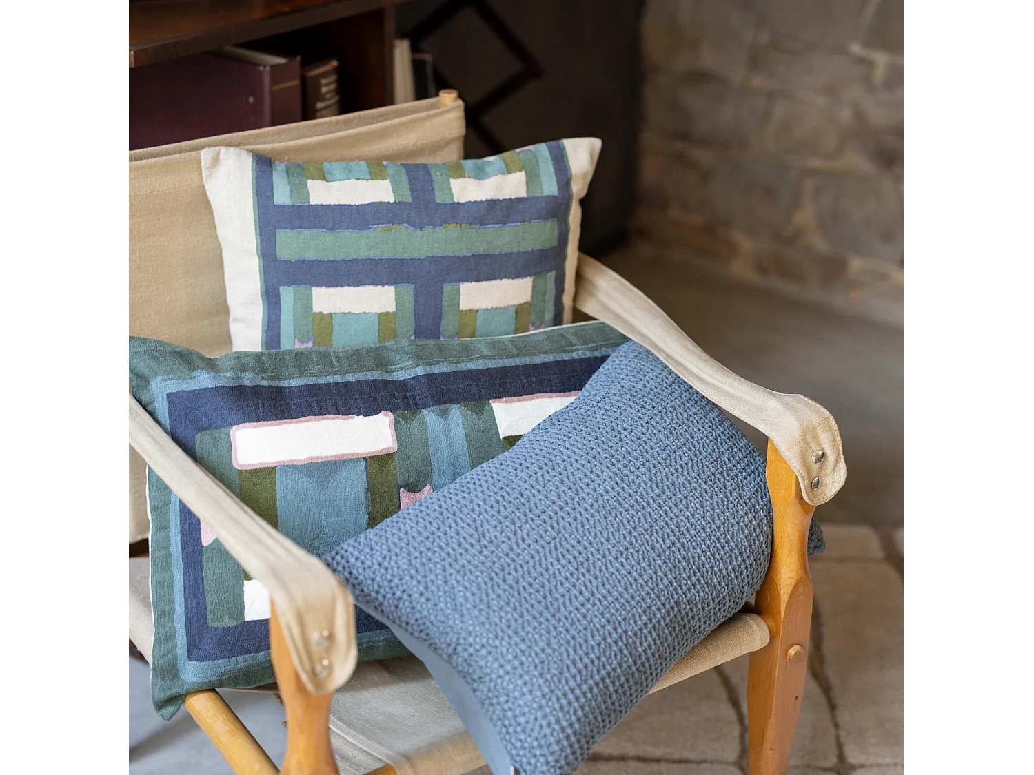 Coussin imprimé Taho vert de gris 40 x 65 cm Vivaraise