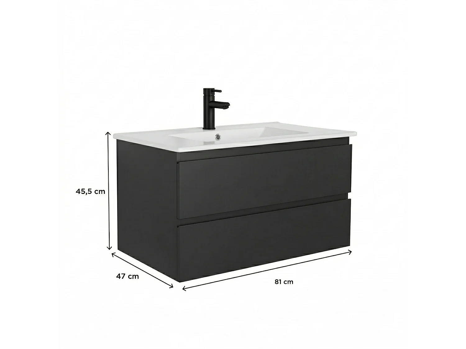 Mobile bagno singolo da 80 cm con finitura rovere, lavabo e rubinetto SORRENTO