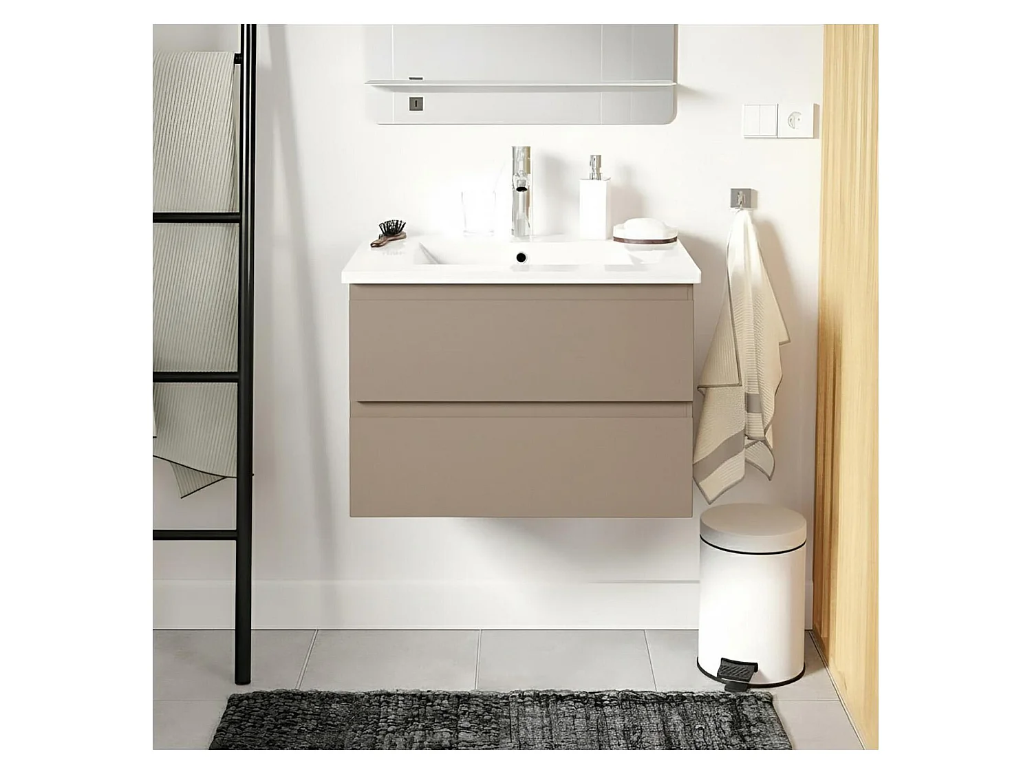 Enkele wastafelset 60cm met keramische bovenkant en chromen kraan SORRENTO