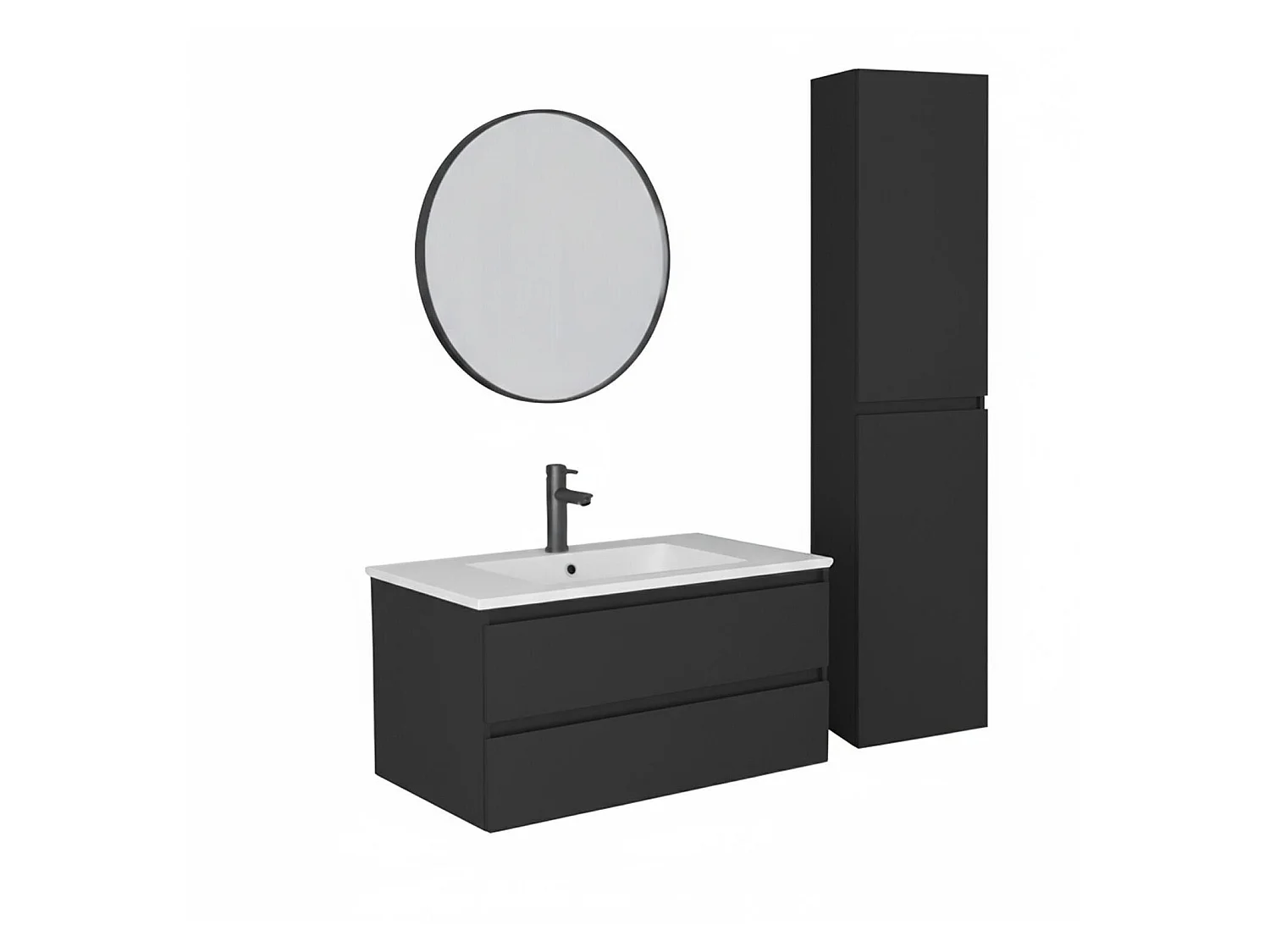 80 cm breiter Waschtisch mit Keramikplatte, Armatur, Spiegel SORRENTO