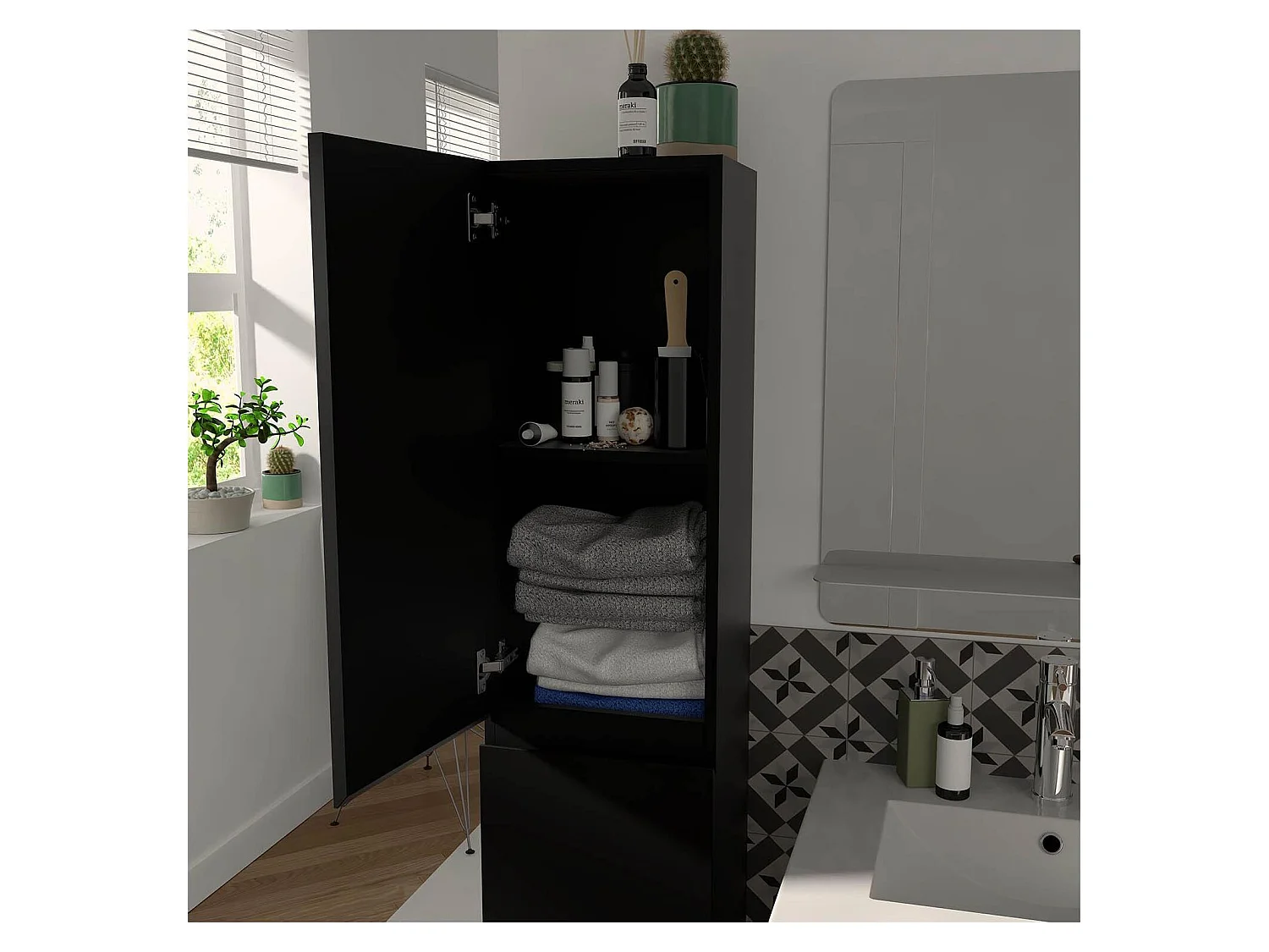 80 cm breiter Waschtisch mit Keramikplatte, Armatur, Spiegel SORRENTO