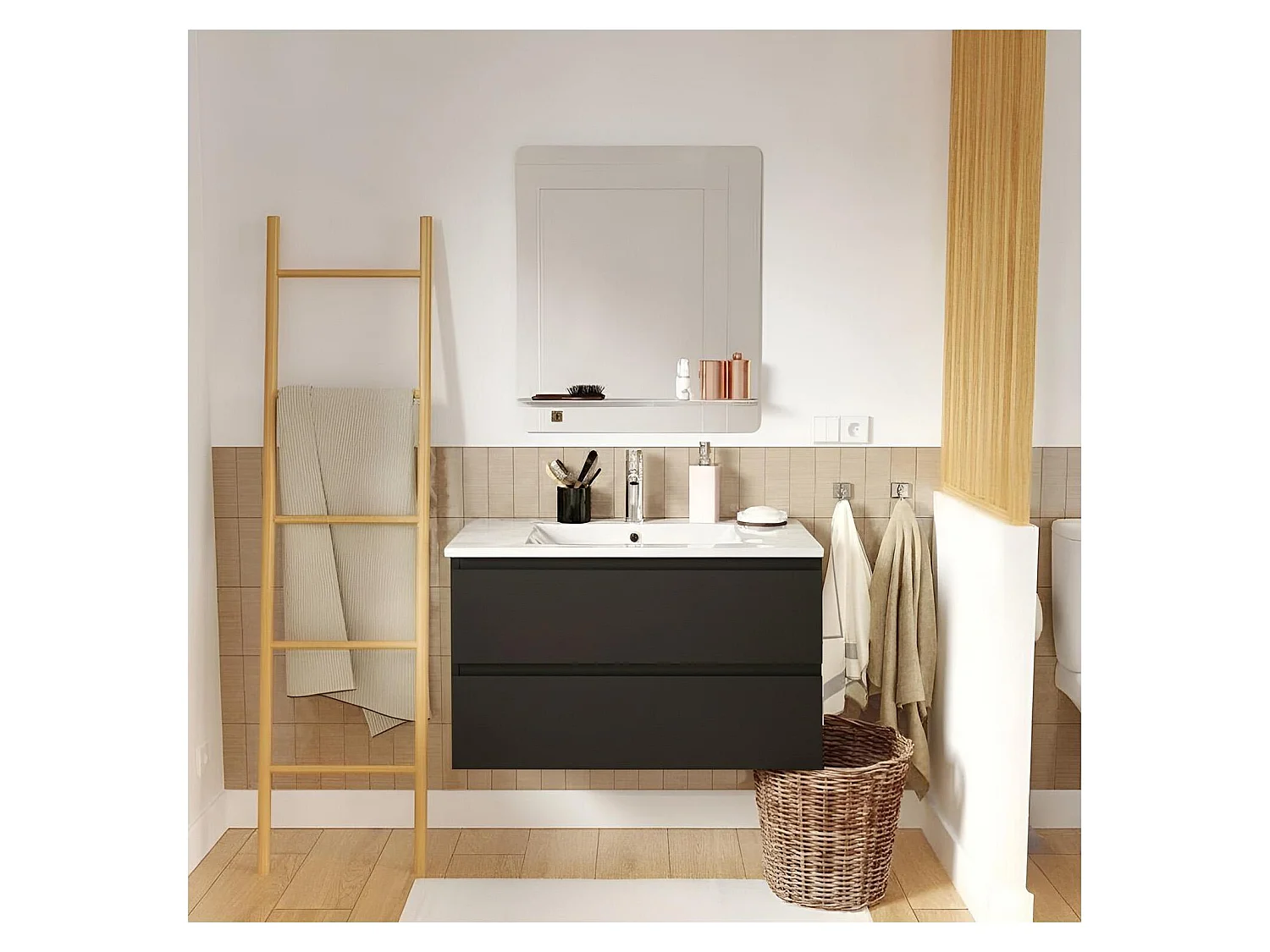 Mobile bagno singolo 80cm con rubinetto e specchio SORRENTO