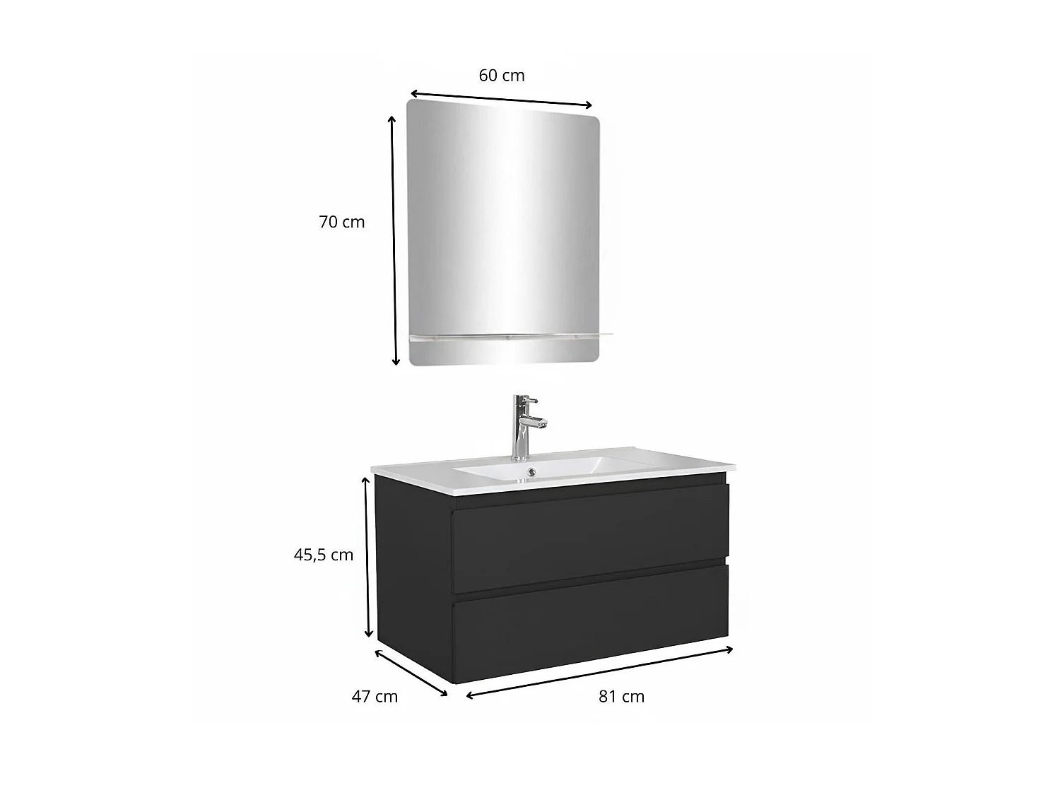 Mobile bagno singolo 80cm con rubinetto e specchio SORRENTO