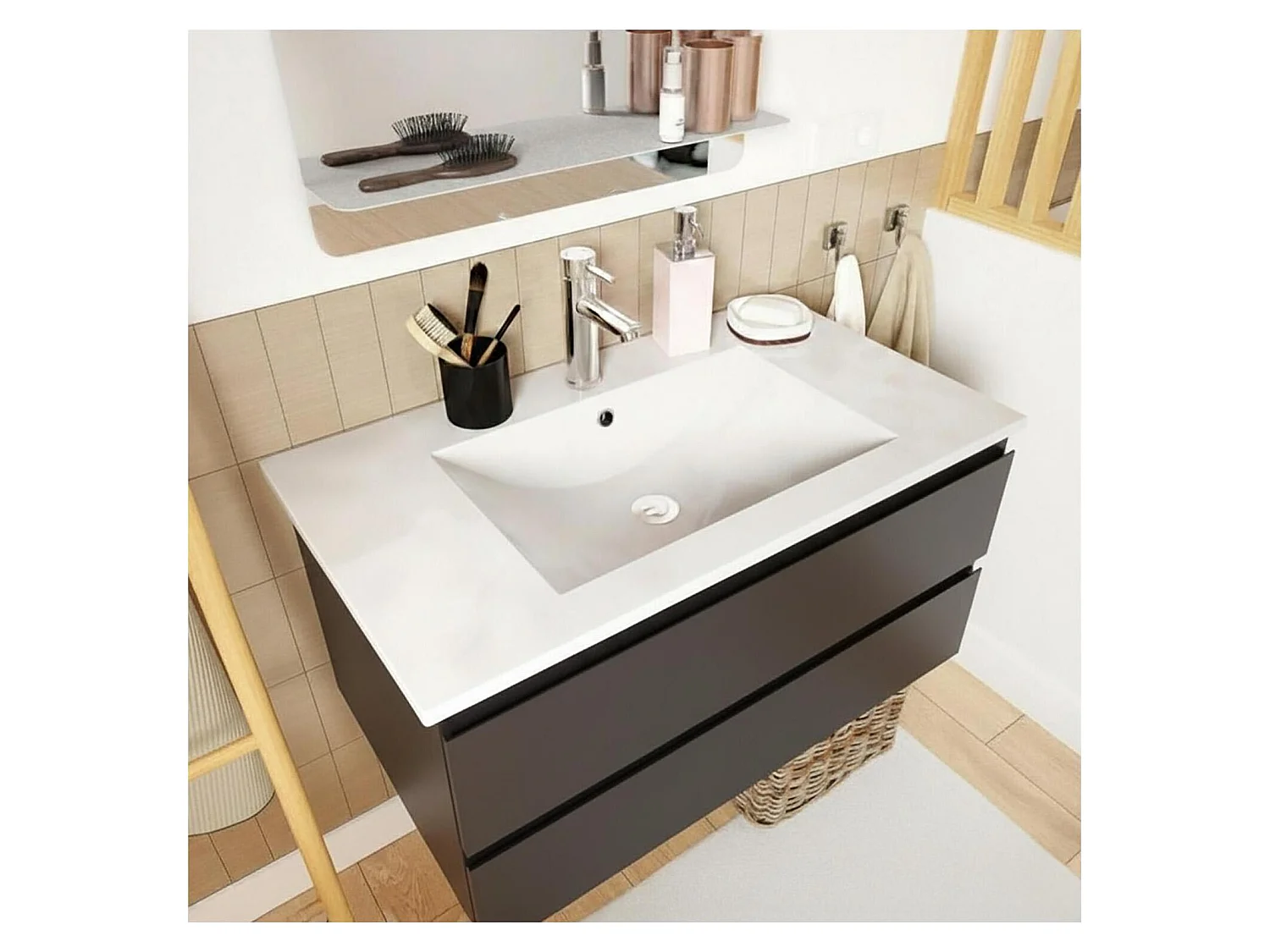 Mobile bagno singolo 80cm con rubinetto e specchio SORRENTO
