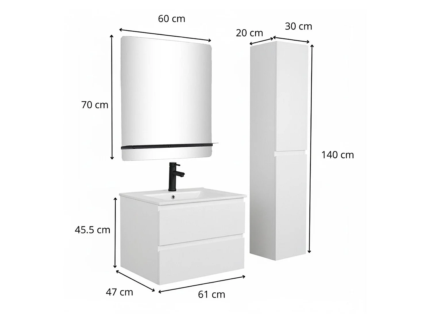 Mobile semplice + rubinetto + specchio + colonna SORRENTO