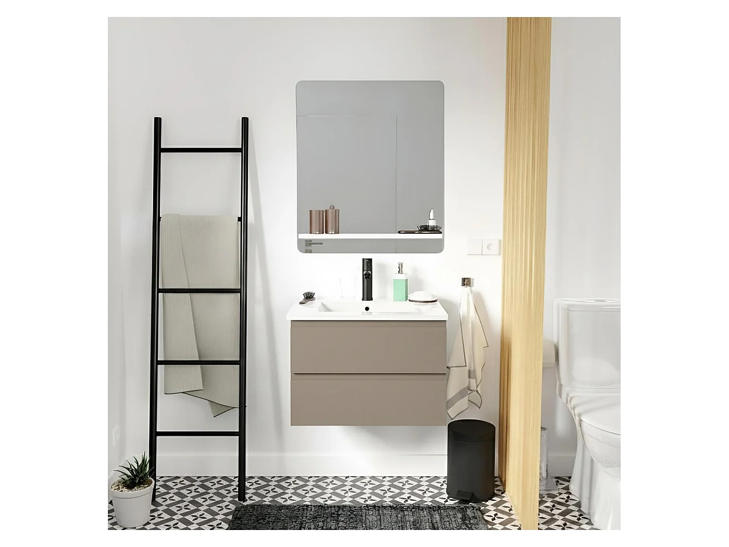 Einzelmöbel + Waschbecken + Armatur + Spiegel SORRENTO