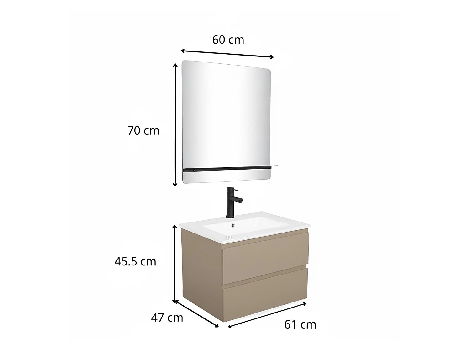 Einzelmöbel + Waschbecken + Armatur + Spiegel SORRENTO