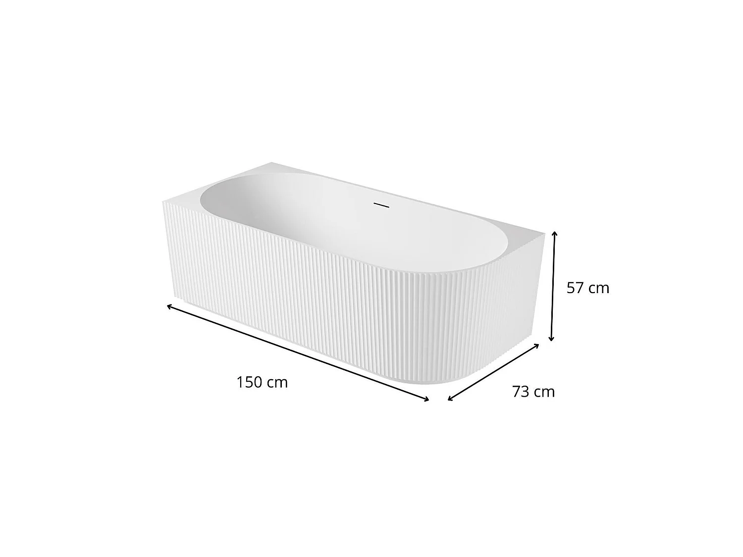 Vasca STRIA 150x80 Semilibera Scanalata - Sinistra Acrilico Bianco