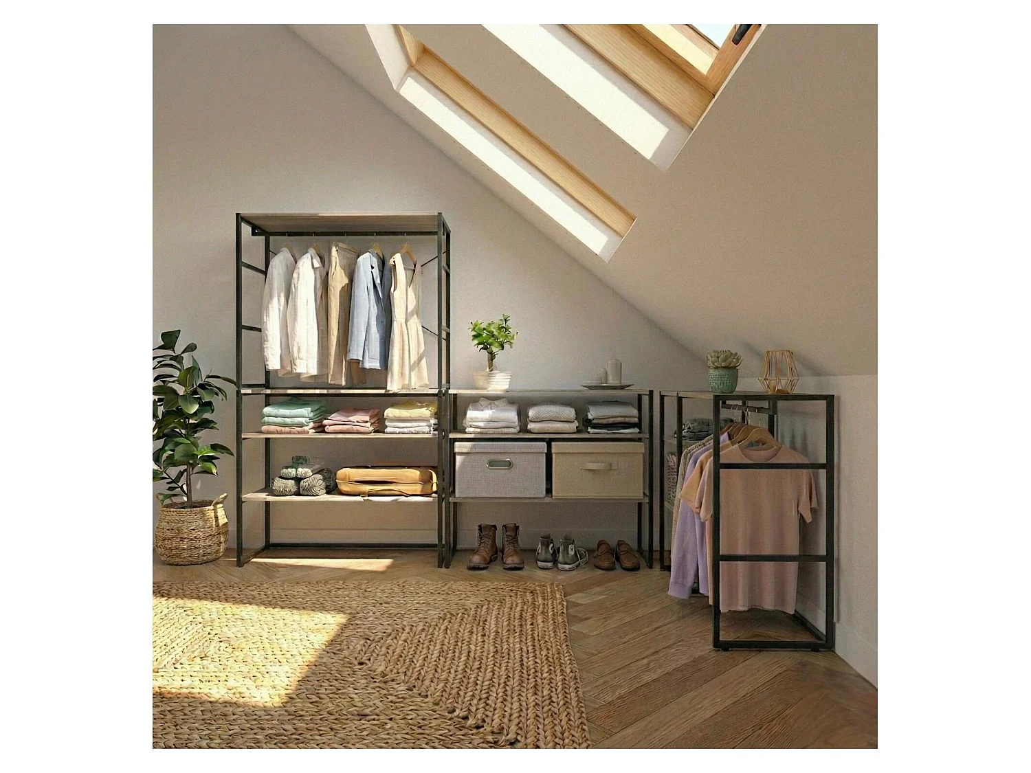 Conjunto de 4 percheros modulares para buhardilla 400x85cm KADRA