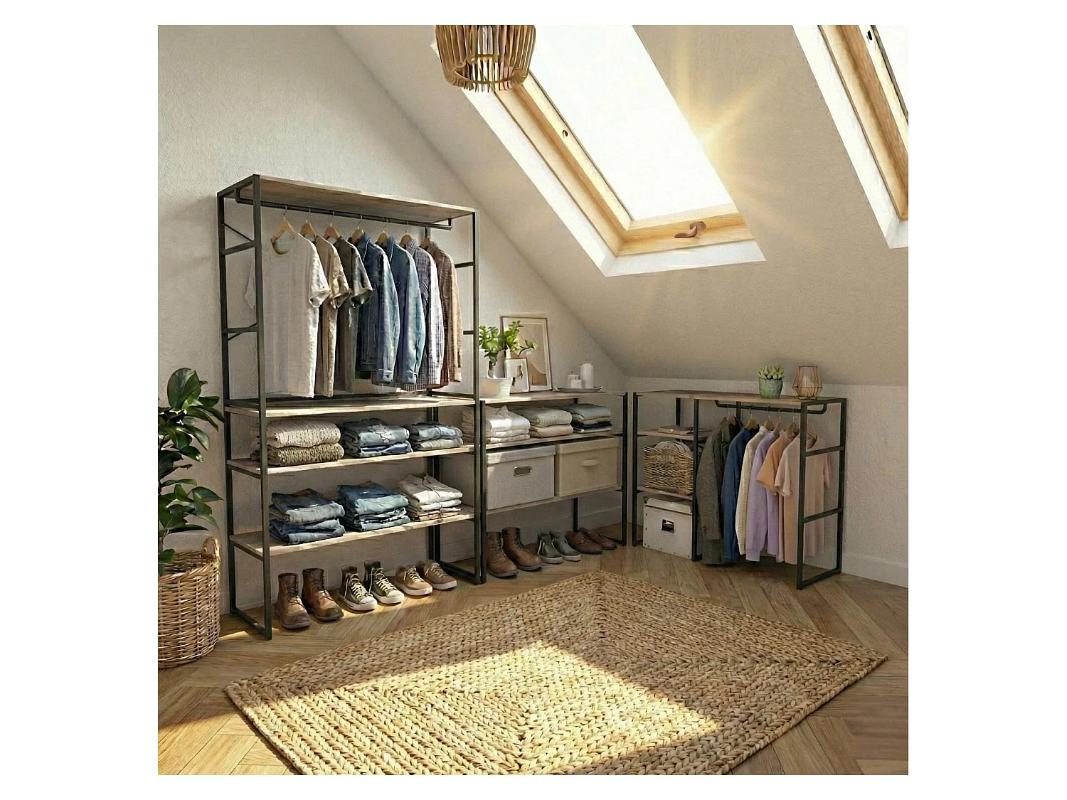 Conjunto de 4 percheros modulares para buhardilla 400x85cm KADRA