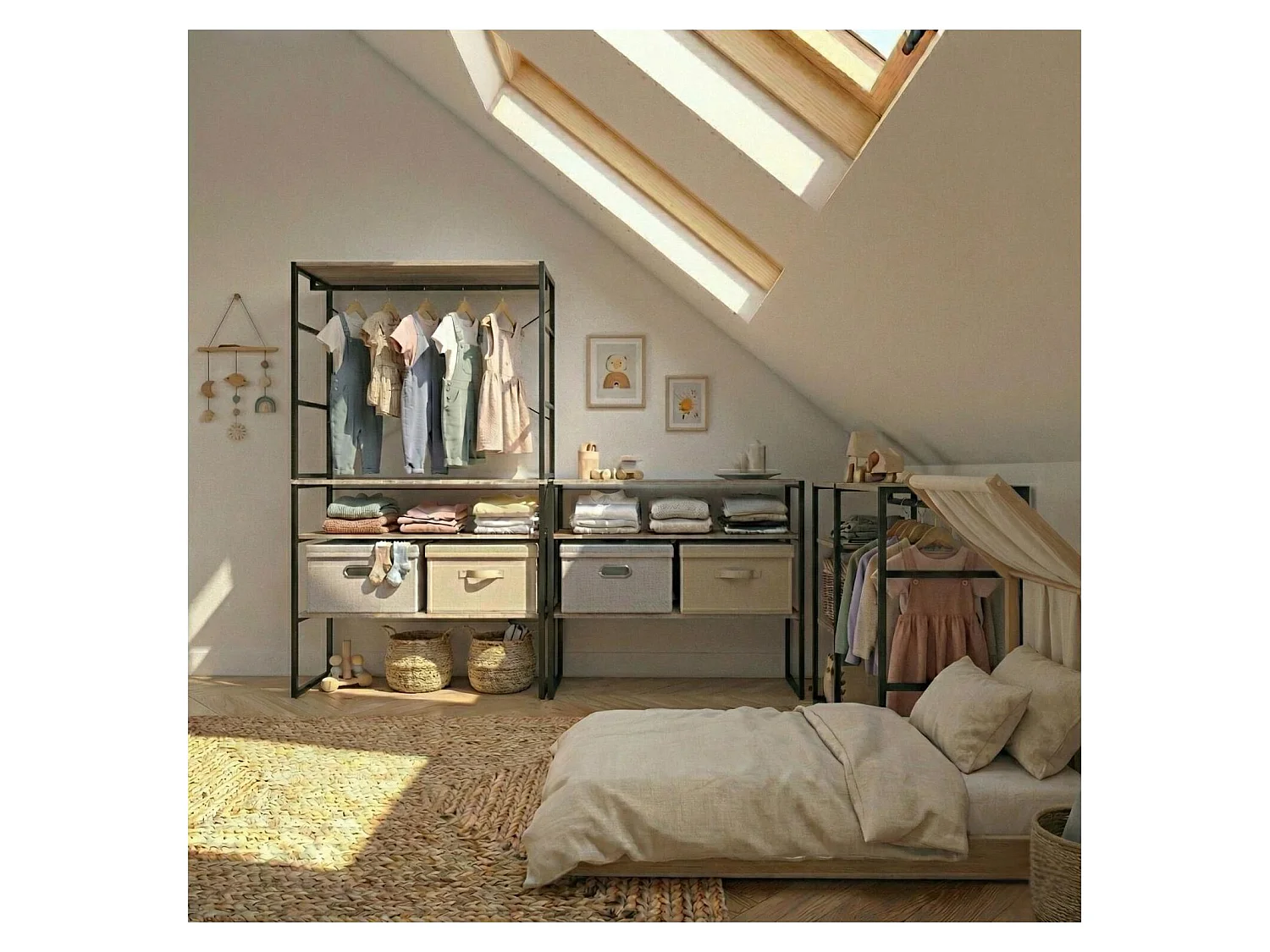 Conjunto de 4 percheros modulares para buhardilla 400x85cm KADRA