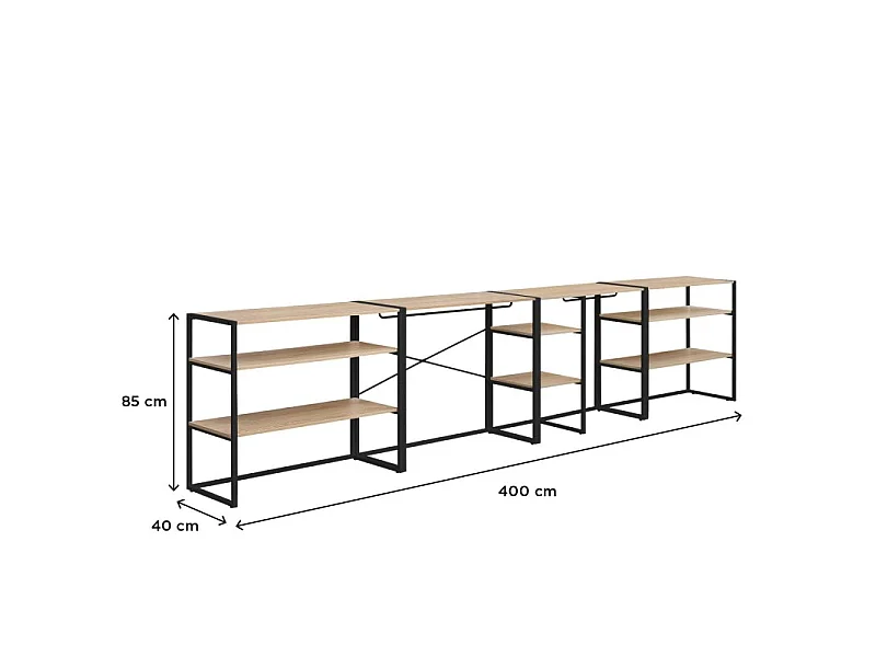 Set van 4 modulaire zolderkledingrekken 400x85cm KADRA