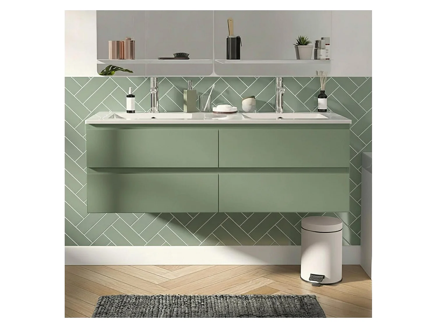 Dubbele wastafel van 120 cm met keramisch blad en SORRENTO kranen