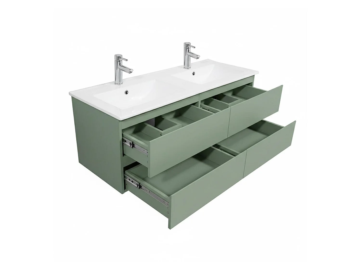 Dubbele wastafel van 120 cm met keramisch blad en SORRENTO kranen