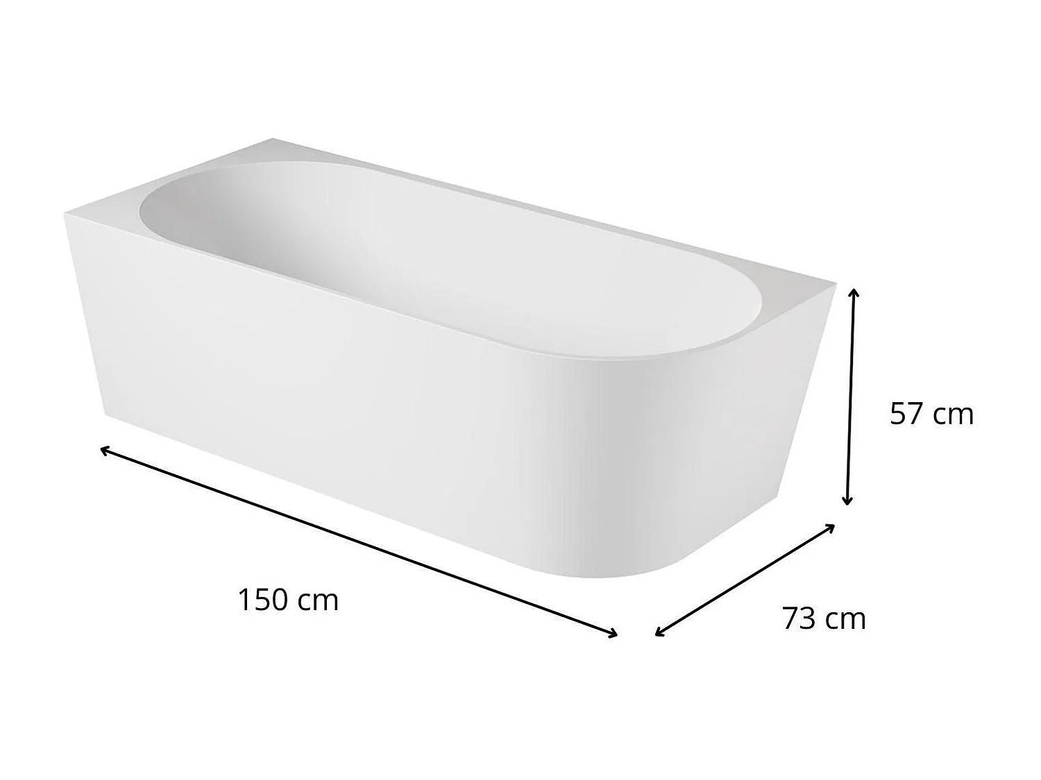 Vasca MILO 150cm Semilibera Sinistra - Set Completo Acrilico Bianco