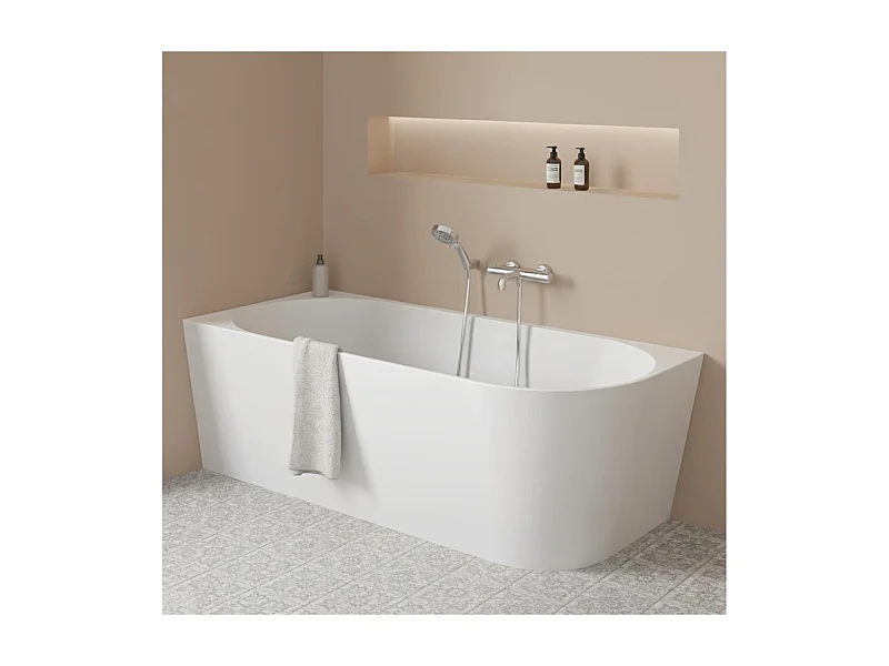 Bañera MILO 150cm Semiesquina Izquierda - Pack Completo Acrílico Blanco