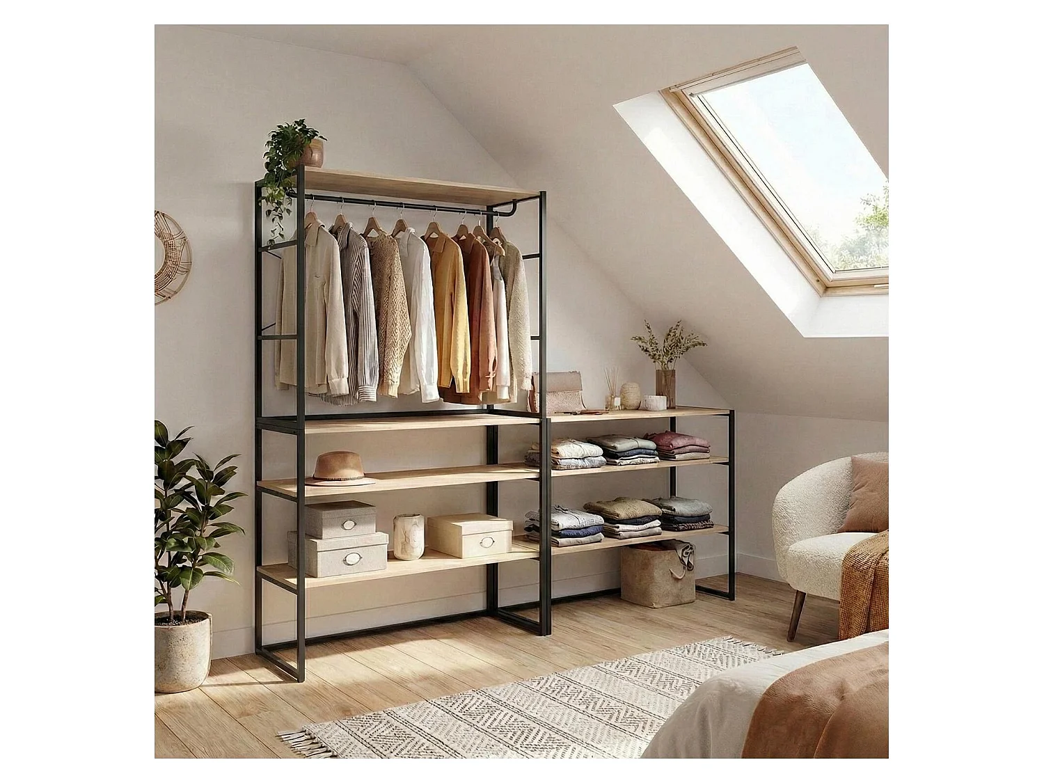 Conjunto de 3 percheros modulares para buhardilla 300x85cm KADRA