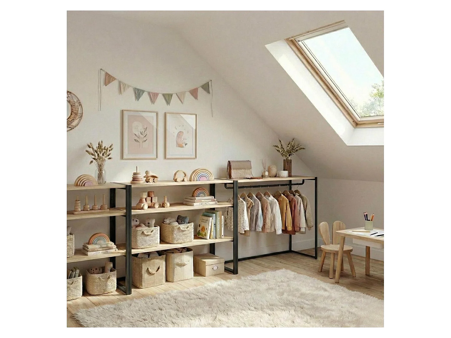 Conjunto de 3 percheros modulares para buhardilla 300x85cm KADRA