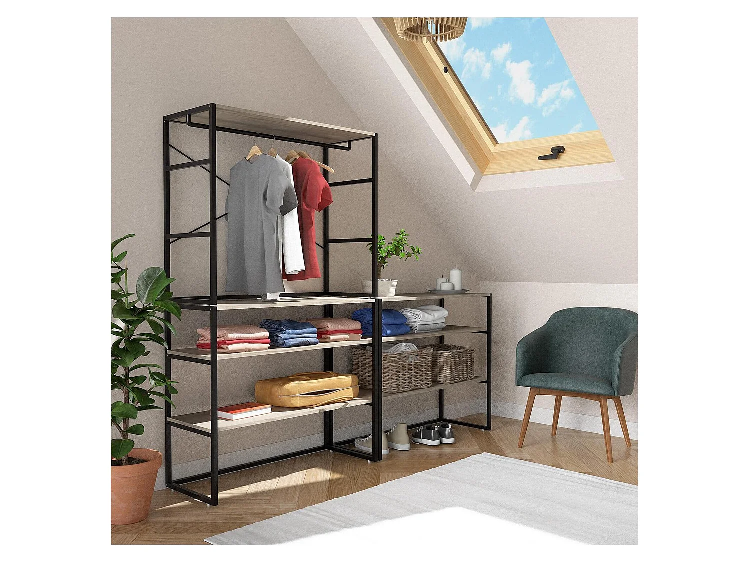 Conjunto de 3 percheros modulares para buhardilla 300x85cm KADRA