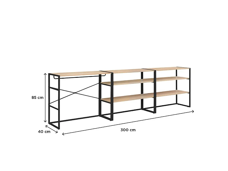 Set van 3 modulaire zolderkledingrekken 300x85cm KADRA